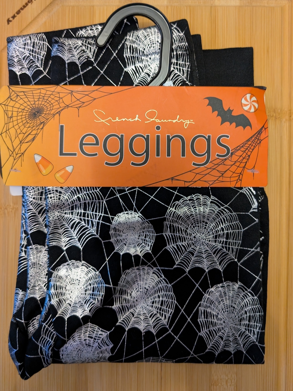French Laundry Black Leggings with Silver Spiderweb Print